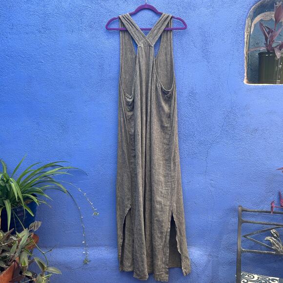 click by color me cotton gray linen apron maxi dress - Picture 5 of 8